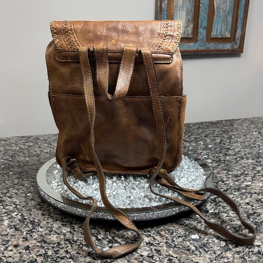 Patricia Nash Jovanna Tan Leather Rustic western Backpack with Tassel - Picture 6 of 16